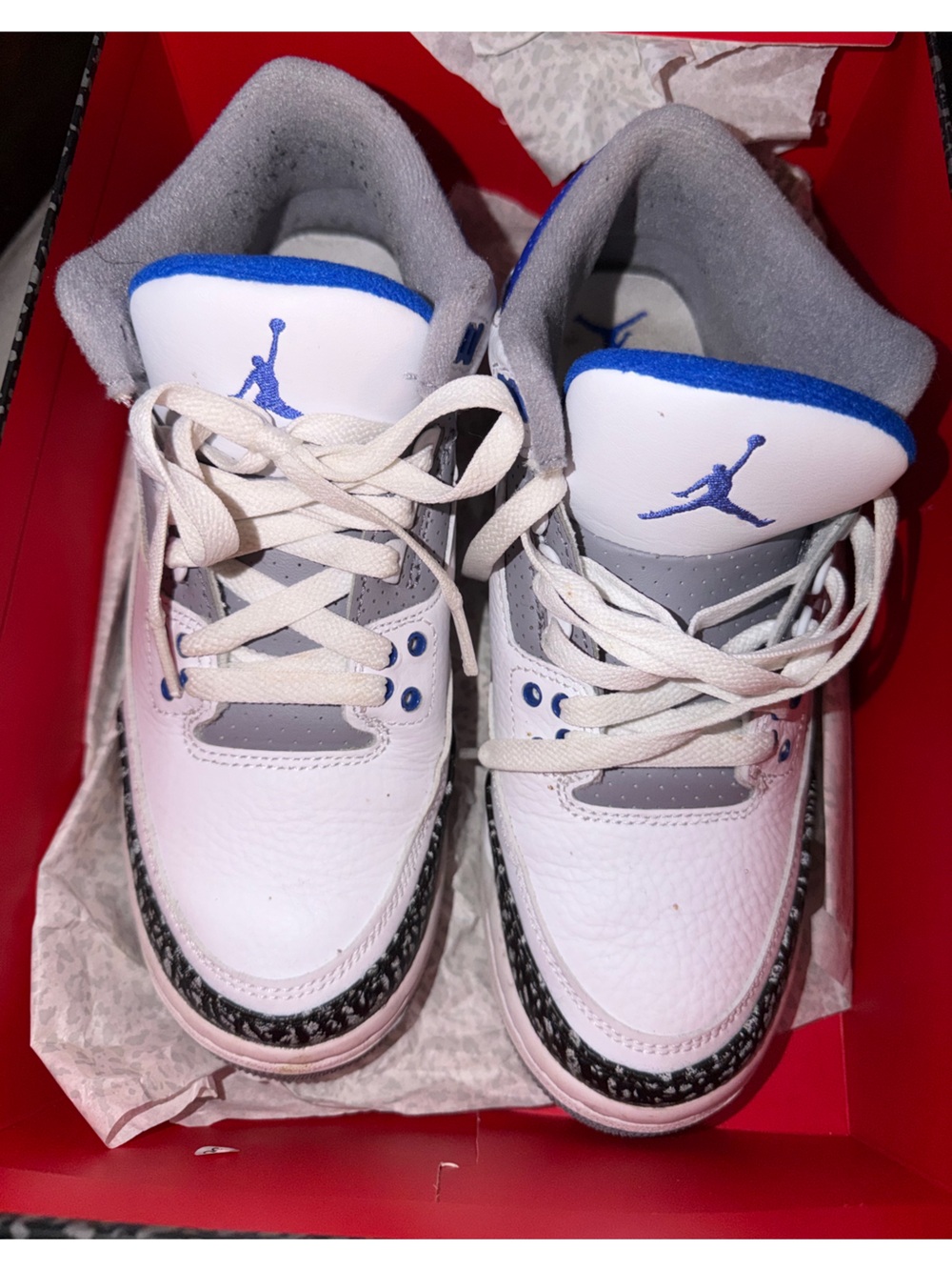 Jordan Kids Retro 3 White and Racer Blue Retro Basketball Sneakers